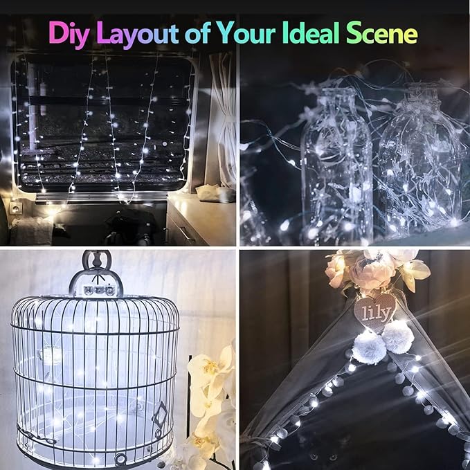2 Pack 200LED Battery Operated Fairy Lights with Remote, 8 Modes LED String Lights with Timer, Dimmable, Memory Function, Waterproof Twinkle Lights for Outdoor Indoor Christmas Decor(Cool White)