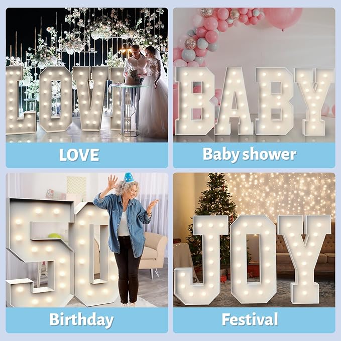 4FT Marquee Light Up Letters A,Party Decoration Large Marquee Light Up Letters with Weighted Water Bag,Pre-cut Foam Board Set Can Be Used for Birthdays,Weddings,Baby Anniversaries