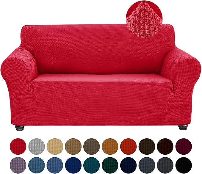 Sofa Slipcover in Ruby, Stretch Fit, Water-Repellent