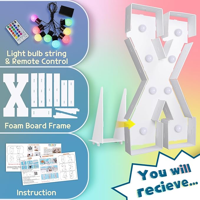 3 FT Marquee Light Up Letter X with Remote and 16 Colors