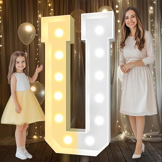 Decorations 4 ft Light Up Marquee Letter U, Warm and Cool White LED