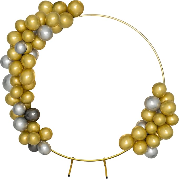 Gold Round Backdrop Stand, Metal Circle Arch for Parties and Patios