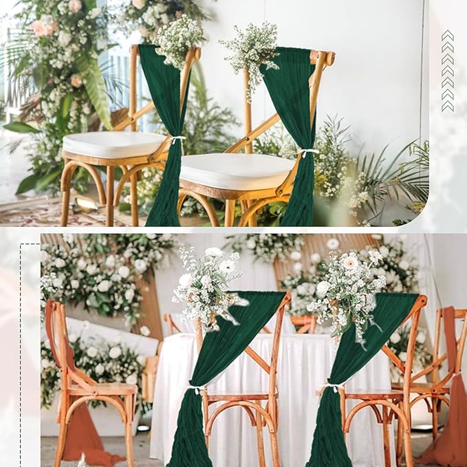 50 PCS Cheesecloth Chair Sashes Bows Wedding Aisle Decorations Chair Ribbon Ties Back Sash for Wedding Party Events Banquet Chair Cover Decoration (Emerald Green)