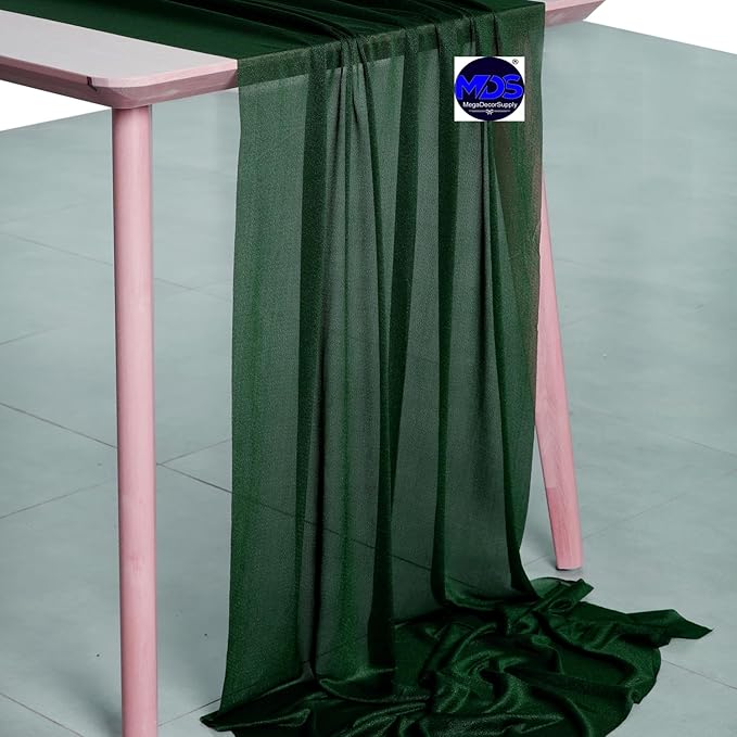 MDS Halloween Chiffon Table Runner - 25 Pack, 29 x 170 Inches, 14ft Each - Sheer Spooky Table Runners for Haunted House Parties, Trick-or-Treat Tables, Witchy Décor, Wedding & Events - Hunter Green