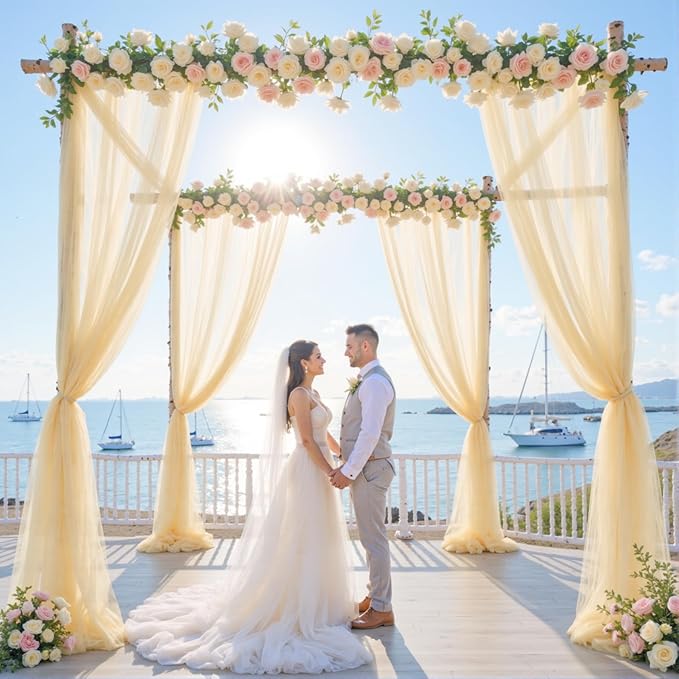 Champagne Arch Draping Fabric for Wedding, 2 Panels 60" x 26Ft Chiffon Drapery Fabric Drapes Backdrop for Wedding Ceremony Baby Shower Bridal Shower Decoration