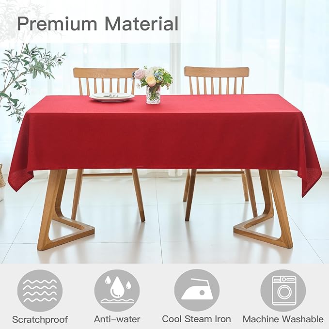 maxmill Linen Texture Tablecloth Stain Resistant Waterproof Wrinkle Free Spillproof Washable Slubby Texture Christmas Table Cloth for Dining Room, Holiday Party Dinner, Rectangle 60 x 140 Inch, Red