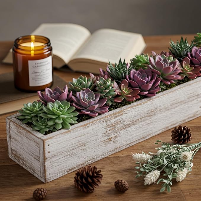 Planter Box Set, Rectangular Wood, White, 16 Inch with Liner and Foam