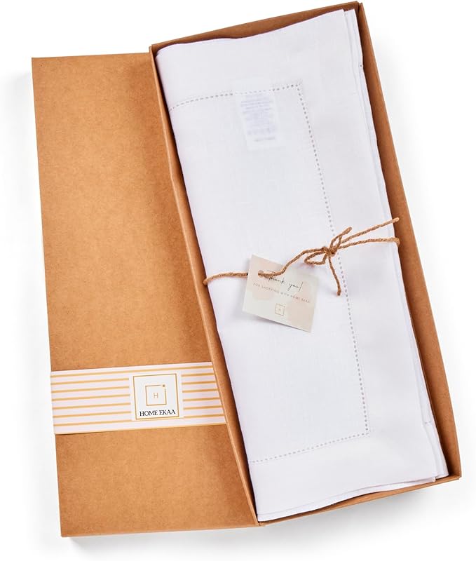 White Table Runner 72 inches Long – 100% Pure Linen Hemstitch 14 x 72 Inch Table Runner for Dining, Spring, Summer, Wedding Decorations, Gift – Elara