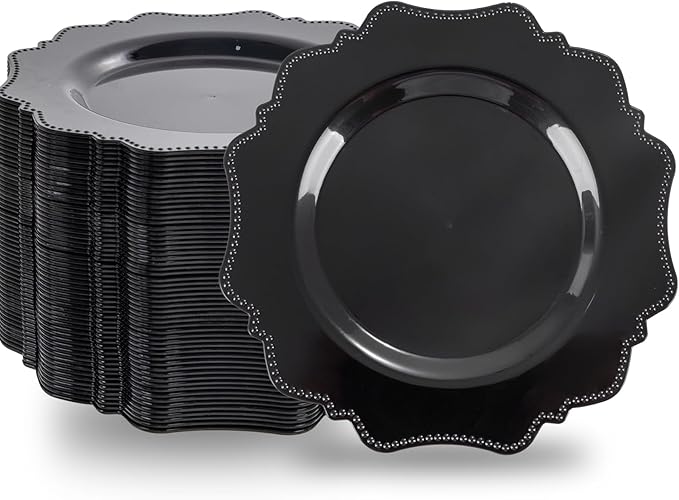 Dinner Plates, 9.5 Inch Black Disposable Plastic, Pack of 100