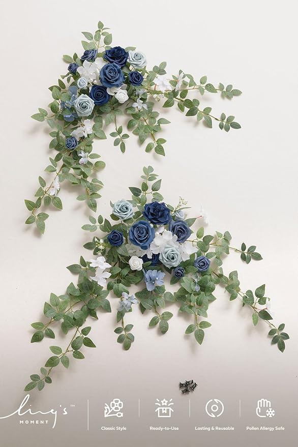 Artificial Flowers Swag Set of 2 in Dusty Blue and Navy for Wedding Signs