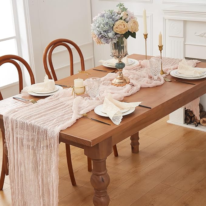 Dusty Pink 1 Pack Cheesecloth Table Runner 120 Inch 10 FT Boho Rustic Gauze for Wedding Baby Shower Party Farmhouse Summer Home Decor Washable