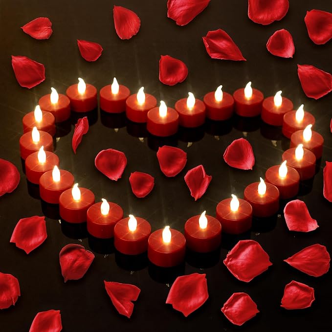 LED Tea Lights Candles- 24PACK Red Flameless Candles Realistic and Bright Flickering Long Lasting 200Hours for Holiday Celebration,Home Decoration