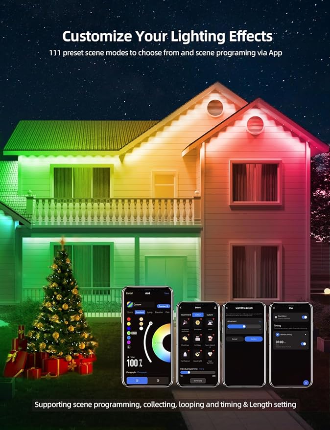 String Lights 50 ft Outdoor Smart LED, 36 RGBW Bulbs, IP65 Waterproof