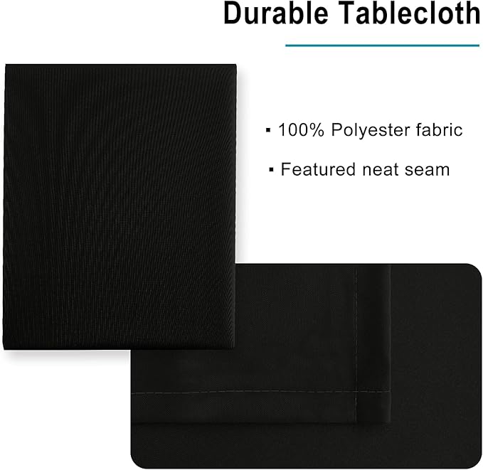 Hiasan Black Square Tablecloth - Waterproof and Spillproof Washable Fabric Table Cloth for Dining Room Kitchen, 70 x 70 Inch