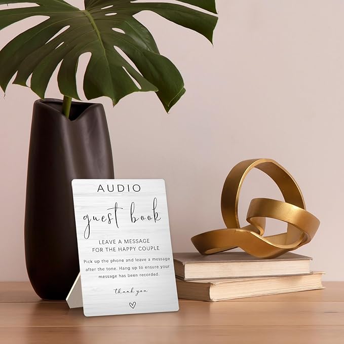 Audio Guestbook Sign, Audio Phone Guestbook Wooden Stand 8x11.2inch, Audio Guest Book Wedding Wooden Stand, Wedding Telephone Phone Audio Message Guest Book Sign, Wedding Table Decoration