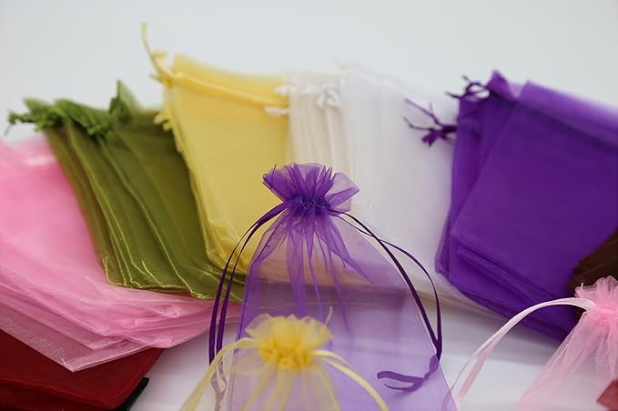 Wudygirl 100 PCS Drawstring Organza Bags 5X7 inches Jewelry Pouches Wedding Baby Shower Party Candy Favor Bags (100 pcs Mix, 5X7)