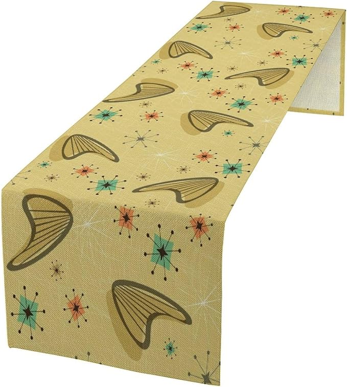 Mid Century Table Runner, Modern Atomic Pattern Absctract Geometric Retro 1950S 1960S Dinner Runner for Home Kitchen Dining Table Decoration, 13x70 Inch