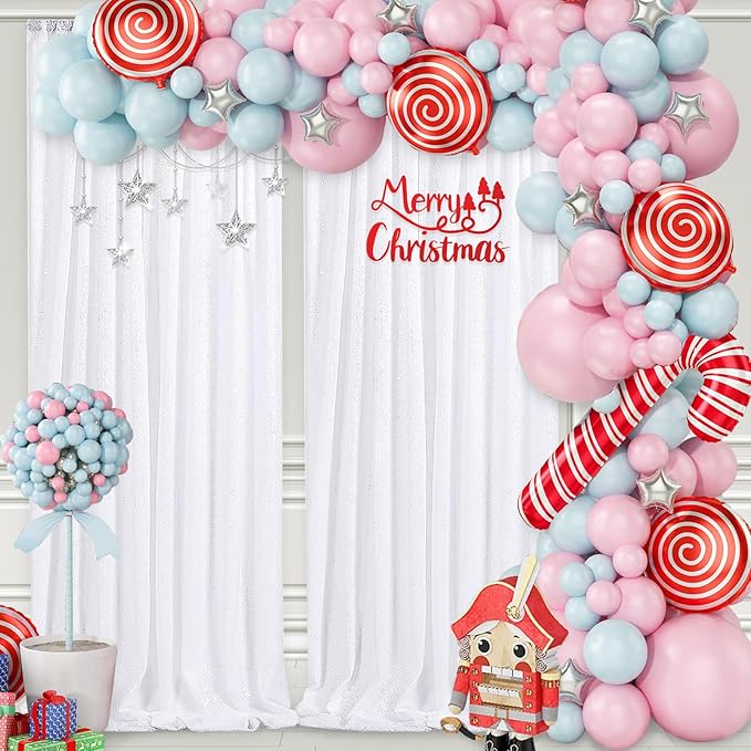 Sparkly Backdrop White Photo Backdground Curtain 3 Pack 2x8ft Sequin Fabric for Birthday Wedding Baby Shower Christmas Party Decorations
