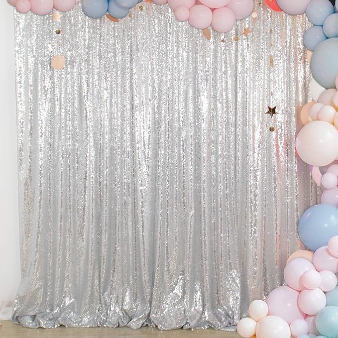 ShiDianYi Premium Sequin Photography Backdrop 6x8FT - Silver Sparkling Studio Background for TikTok/YouTube/Reels, Glitter Party Decor, Birthday & Wedding Photo Shoot