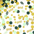 300PC Gold Glitter and Sage Green First Birthday Decorations for Girl/Boy Greenery Happy 1st Birthday Confetti for Table for Baby One Year Old Party Decor Supplies