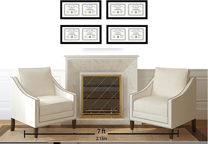 Creative Picture Frames 8X18Bk-W Black Horizontal Double Diploma Frame With 2 Opening White Matting | Holds 2-6X8-Inch Documents With Installed Wall Hanger