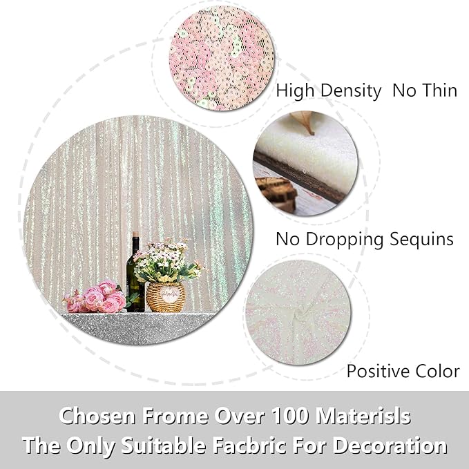 JYFLZQ White Iridescent Sequin Backdrop Curtains 7ft x 7ft 1 Panel Glitter Photo Booth Backdrops Sparkly Photography Background Drapes for Parties Wedding Bridal Showers
