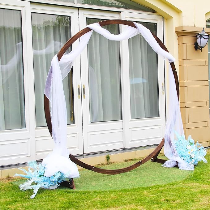 Round Wood Wedding Arbor 7.5 ft Circle Backdrop Stand for Outdoor Ceremonies