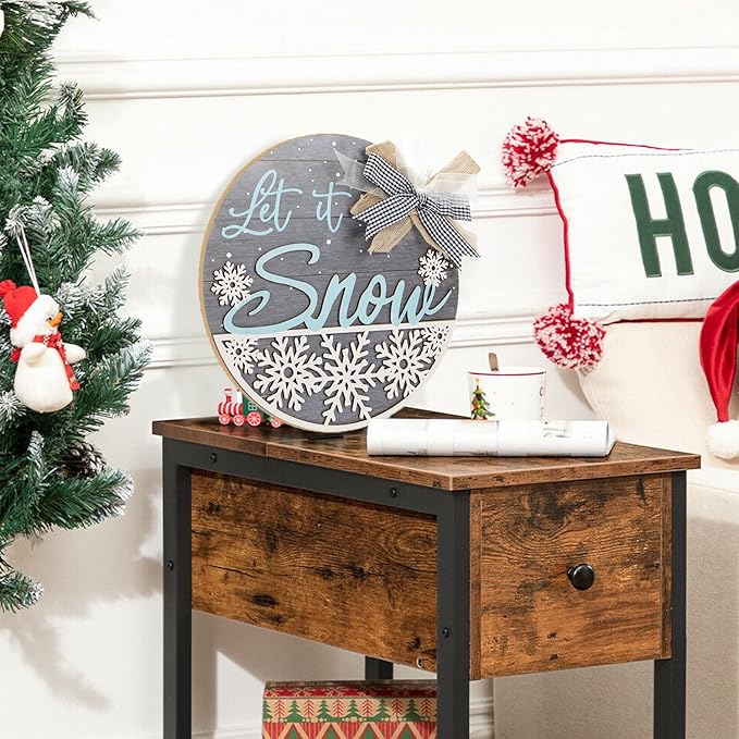 CHDITB Let It Snow Winter Decoration Sign(11.4”x11.4”), 3D Snowflake Xmas Winter Front Door Sign with Bow, Christmas New Year Housewarming Gift for Front Door Porch Farmhouse Indoor