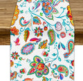 Paisley Table Runner, Watercolor Floral Oriental Indian Traditional Tulips Leaves Bohemian Paisley Print Table Runner for Kitchen Dining Tables Party Decor, 13x90inch