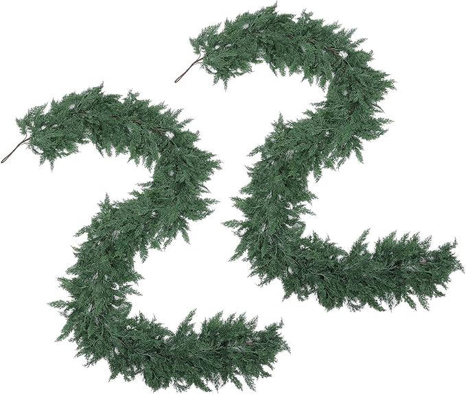 Garlands: Green Plastic Cedar, 9 Feet Long, Set of 2 Pieces