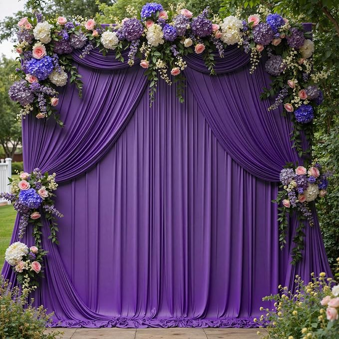 50 ft x 10 ft Wrinkle Free Purple Backdrop Curtain for Parties, 5ft x 10ft 10 Panels Polyester Purple Photo Backdrop Drapes for Wedding Birthday Party Baby Shower Fabric Photo Curtains for Mermaid