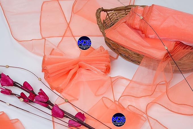 MDS Pack of 150 PCS Organza Chair Sashes Wider Dining Chair Bows Ribbon Tie Back for Wedding Party Birthday Bridal Shower Reception Event Banquet Home Chair Cover Decoration - Light Orange
