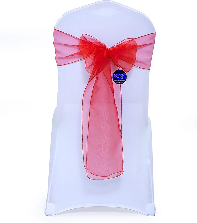 MDS Pack of 25 PCS Organza Chair Sashes Wider Dining Chair Bows Ribbon Tie Back for Wedding Party Birthday Bridal Shower Reception Event Banquet Home Chair Cover Decoration - Red