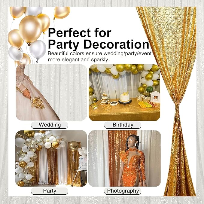 Sequin Backdrop Curtain in White, 10 ft x 10 ft, Shimmering Photo Backdrop