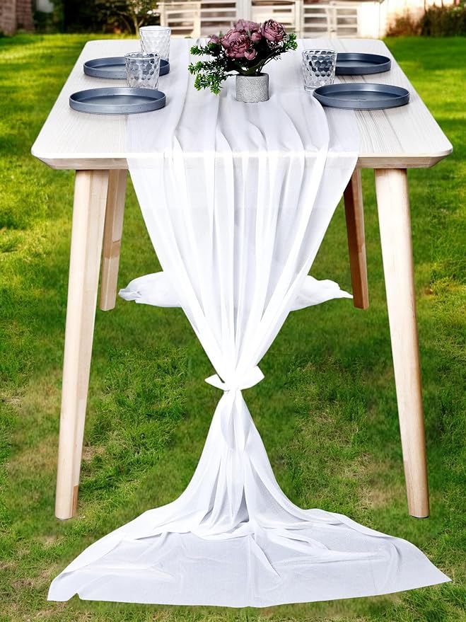 MDS Halloween Chiffon Table Runner - 5 Pack, 29 x 170 Inches, 14ft Each - Sheer Spooky Table Runners for Haunted House Parties, Trick-or-Treat Tables, Witchy Décor, Wedding & Events - White
