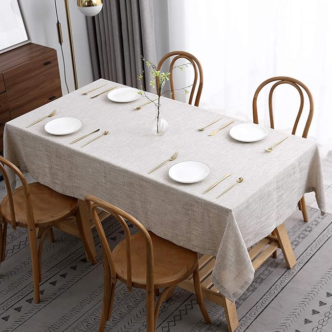 maxmill Flaxy Faux Linen Table Cloth with 2-Tone Slubby Texture Wrinkle Resistant Anti-Shrink Soft Tablecloth for Kitchen Dining Tabletop for Buffet Banquet Parties Rectangle 60 x 140 Inch Linen
