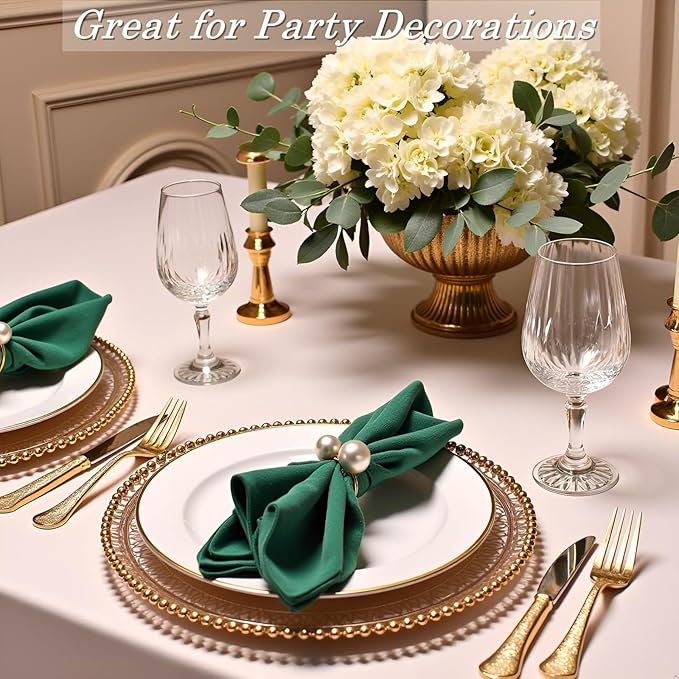 Napkin Rings, 50 Pack, Gold Metal with Pearl Accents