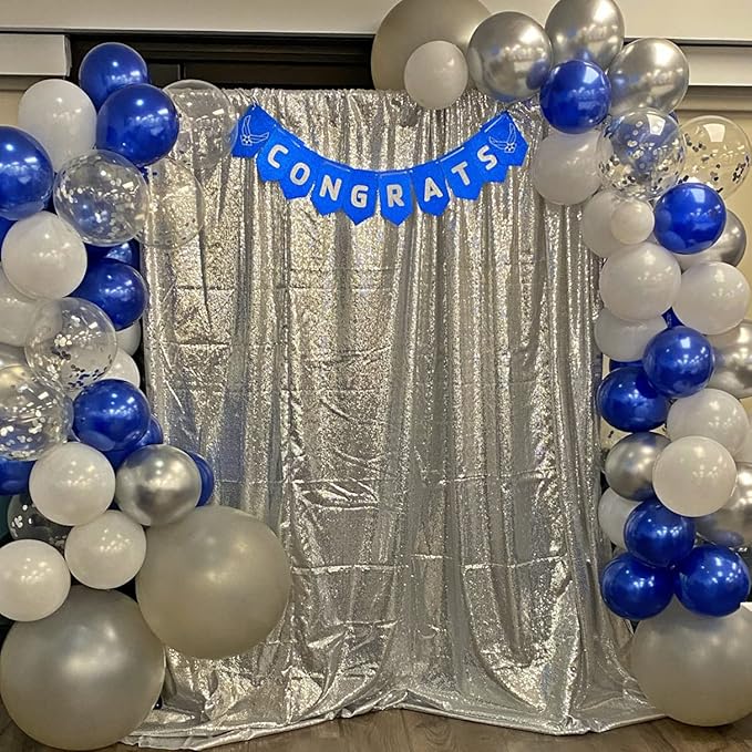 Poise3EHome Silver Backdrop,8FT x 10FT Silver Sequin Photography Backdrop Curtain for Party Decoration