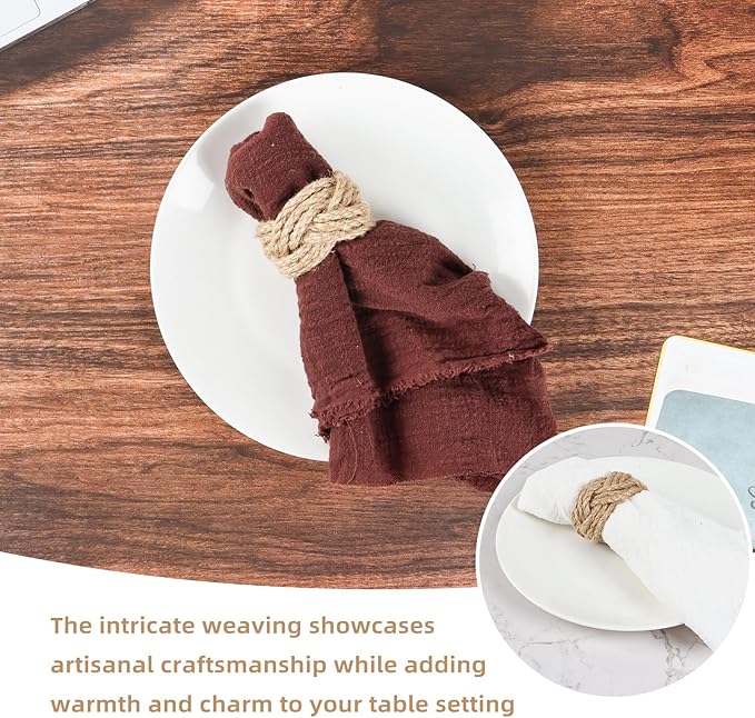 Napkin Rings Set of 48, Handmade Brown Jute Woven, Rustic Style