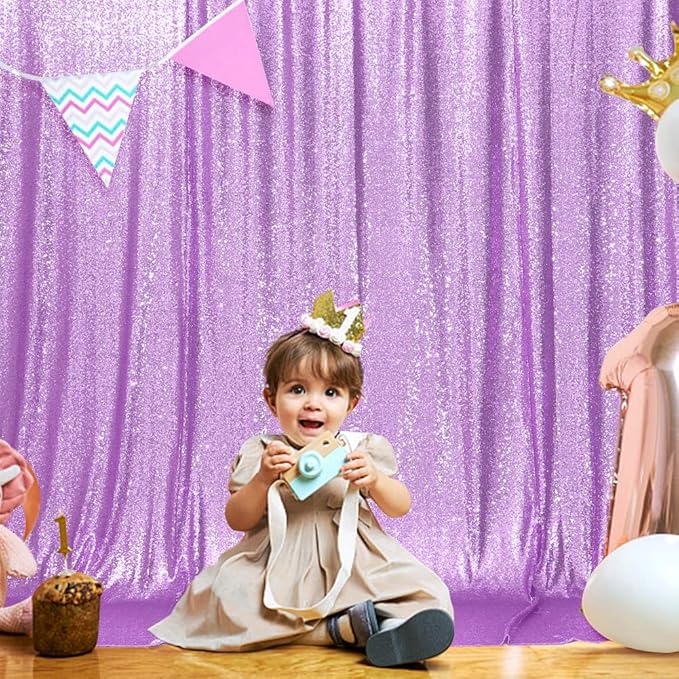 SquarePie Sequin Backdrop Curtain Not See Through Thick Glitter Background for Party 10FT x 10FT Lavender