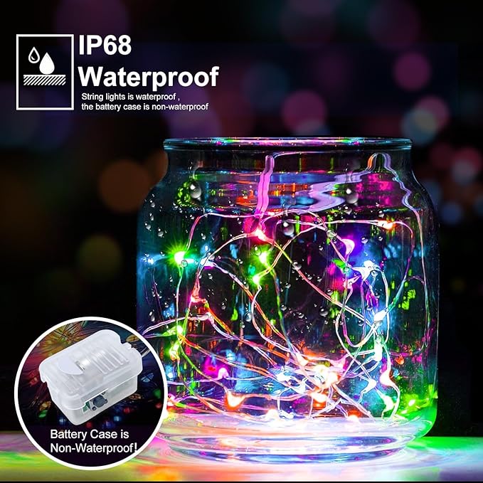 pozzolanas 50 Pack Multicolor Battery Operated String Lights - 7ft Waterproof Fairy Lights with 20 LEDs for Home, Mason Jar, Party, Wedding, Halloween, Christmas Decorations