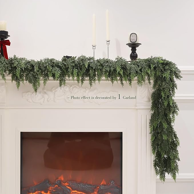 Garland 6 Ft Green Artificial Cedar with PE Needles for Christmas Decor