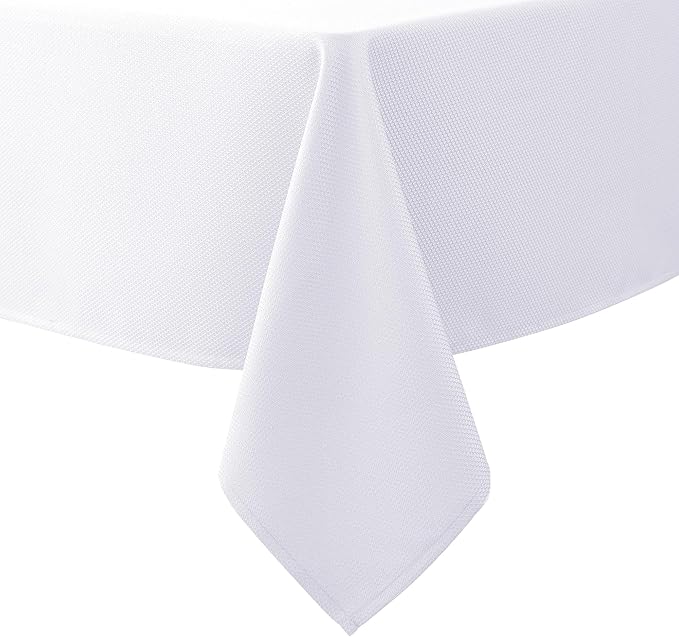 Biscaynebay Fabric Tablecloths 60x108 Inches Rectangular, White Water Resistant Tablecloths for Dining, Kitchen, Wedding and Parties etc. Machine Washable
