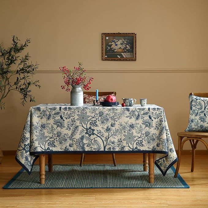 Tablecloth 55 x 71 Inch Rectangular, Linen-Polyester Blend, Blue