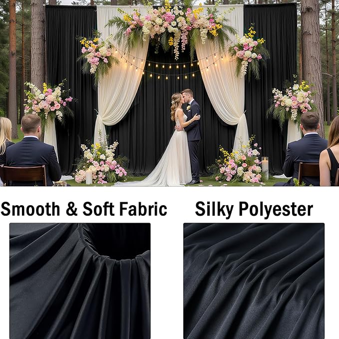 50ftx10ft Wrinkle Free Black Backdrop Curtain for Parties, 10 Panels 5x10ft Silky Photo Backdrop Drapes Back Drop Cloth for Wedding Birthday Photography Background Photoshoot Decor