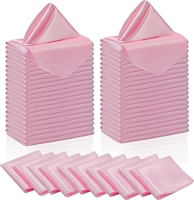 Manyshofu 50 Pieces Blush Pink Satin Napkins - 12x12 Inches Cloth Napkins, Square Satin Fabric Napkin Set - Soft & Reusable Table Napkins for Wedding Dinner Party Lunch Banquet Restaurant Decoration