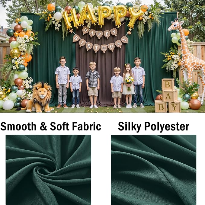 50ftx10ft Wrinkle Free Hunter Green Backdrop Curtains for Party Background, 10 Panels Silky Fabric Green Photo Backdrop Drapes Back Drop Cloth for Wedding Birthday Photography Baby Shower Decor
