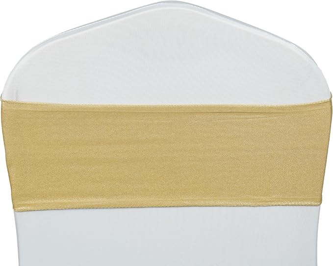VDS Pack of 125 PCS | Metallic Gold | Spandex Chair Sashes Bows without Buckle | Stretch Elastic Banquet Universal Folding Chair Band Tie with for Wedding Party Conference Celebration Event Decoration