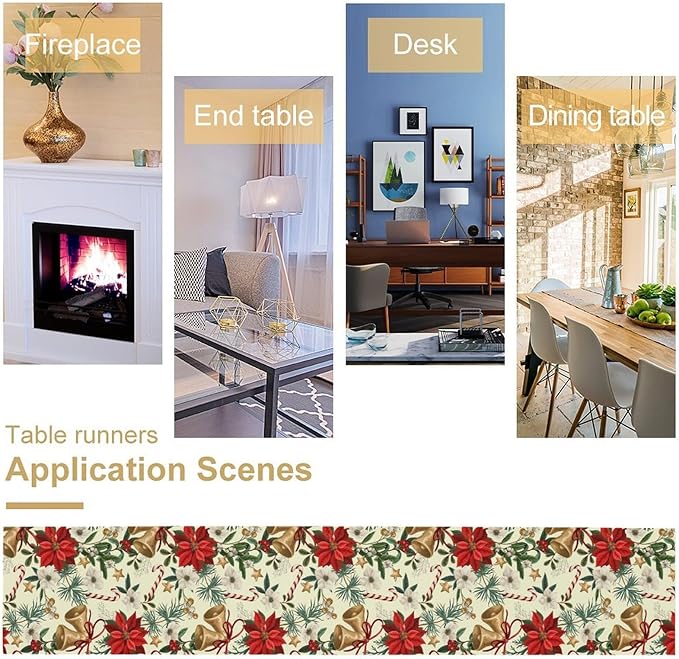 Christmas Table Runner, Seasonal Winter Xmas Holiday Kitchen Dining Table Decoration for Home Party Decor 13x108 Inch