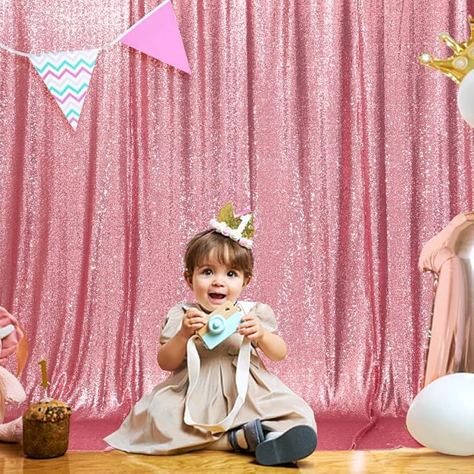 SquarePie Sequin Backdrop Curtain Not See Through Thick Glitter Background for Party 8FT x 10FT Fuchsia Pink